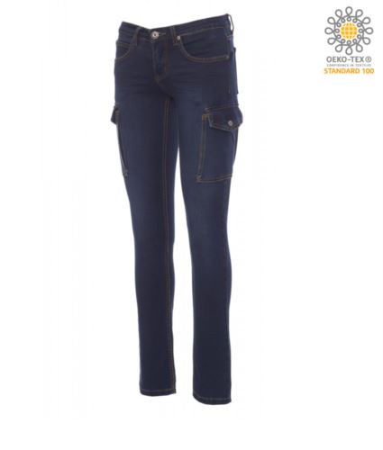 Pantalone donna jeans multitasche blu scuro