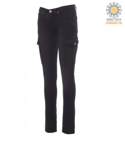 Pantalone donna jeans multitasche nero