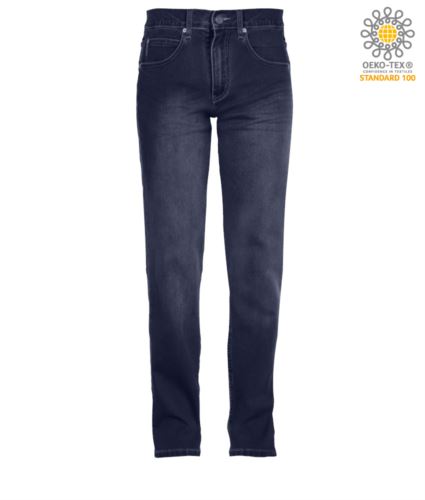 Pantaloni elastico da lavoro in jeans, multitasche, colore deep blu