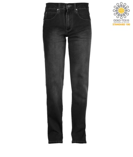 Pantaloni elastico da lavoro in jeans, multitasche, colore nero