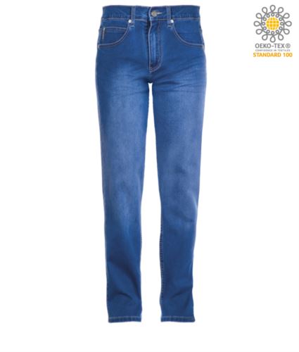Pantaloni elastico da lavoro in jeans, multitasche, colore celeste