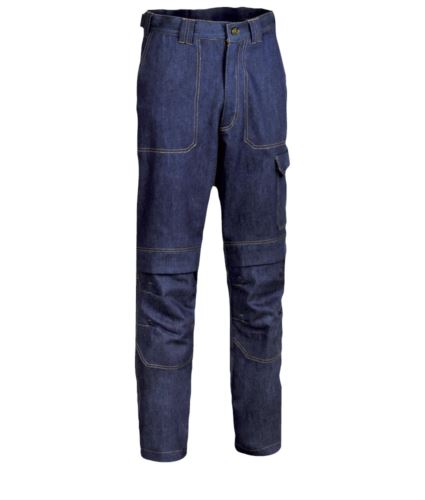 Pantalone ignifugo, due tasche anteriori e posteriori, tasca portametro, colore blu denim. Certificato UNI EN ISO 340: 2004, EN 11611, EN 11612: 2009