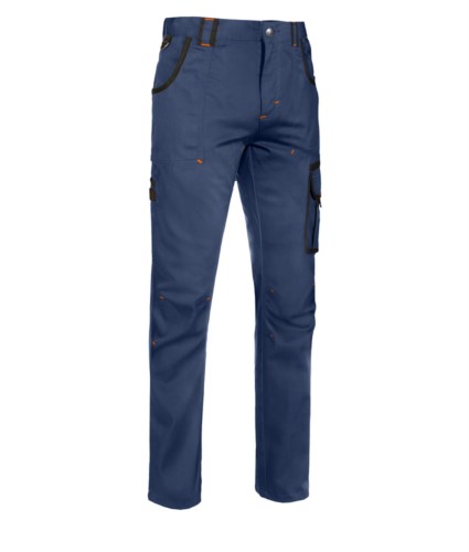 Pantalone multitasche da lavoro con dettagli colorati in contrasto, colore blu
