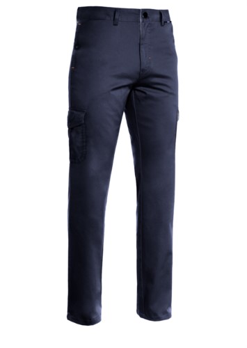 Pantalone multitasche leggero, fodera con tessuto rigato. Colore blu