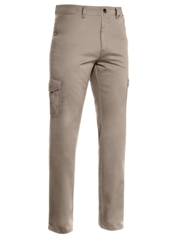 Pantalone multitasche leggero, fodera con tessuto rigato. Colore tortora