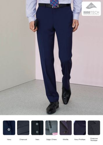 Pantalone elegante uomo modello dal taglio sartoriale, due tasche a filetto, tessuto in lana, Poliestere e lycra con trattamento antimacchia. Contattaci per un preventivo gratuito.