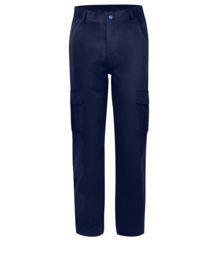 Pantalone antistatico, due tasconi laterali con pattella. Certificazioni: STANDARD 100 by OEKO-TEX®, EN 1149-5, EN 61340-5-1: 2007. Colore: Blu Navy