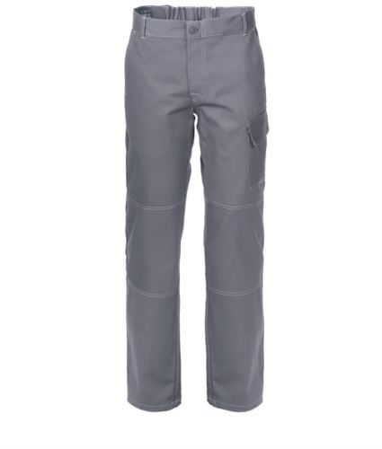 Pantaloni da lavoro multitasche 100% Cotone, cuciture a contrasto. Colore: Grigio