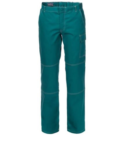 Pantaloni da lavoro multitasche 100% Cotone, cuciture a contrasto. Colore: Verde