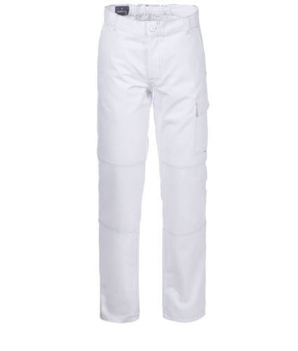 Pantaloni da lavoro multitasche 100% Cotone, cuciture a contrasto. Colore: Bianco