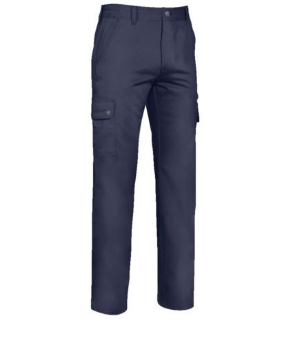 Pantaloni da lavoro multitasche invernali blu, abbigliamento da lavoro esterno, Abbigliamento da lavoro esterno, indumenti da lavoro multitasche invernali. Fodera in flanella. Elastico sui fianchi. Sette tasche esterne. Tasca portametro.