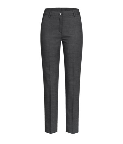 Pantalone donna vestibilità slim, mezzo foderato. Vita alta, taglio a sigaretta, lunghezza alla caviglia. Due tasche laterali, due finte tasche a filetto sui fianchi. Colore: Nero