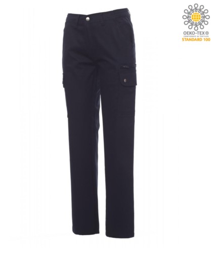 Pantalone donna multitasche e multistagione taglio classico. Colore Blu