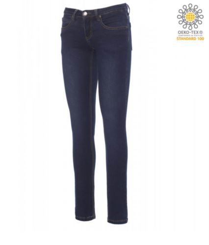 Pantaloni elastico da lavoro in jeans da donna, multitasche, colore deep blu