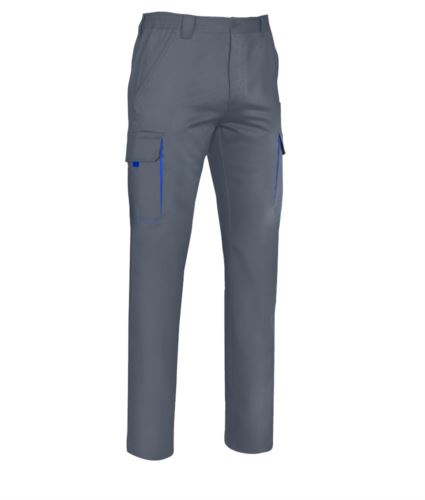 Pantaloni multitasche grigio/azzurro royal