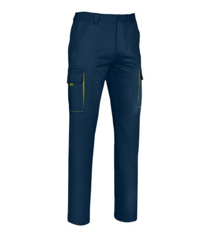 Pantaloni multitasche blu navy/giallo