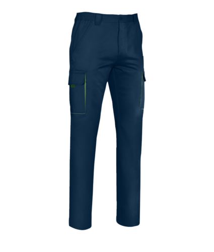 Pantaloni multitasche blu navy/verde kelly