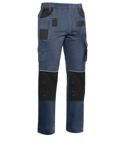 Pantaloni multitasche con dettagli e cuciture in contrasto, elasticizzato, colore blu navy