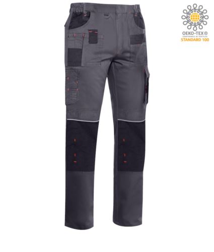 Pantaloni multitasche con dettagli e cuciture in contrasto, elasticizzato, colore grigio scuro