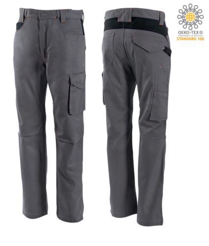 Pantaloni bicolore, multitasche, in cotone, colore grigio/nero