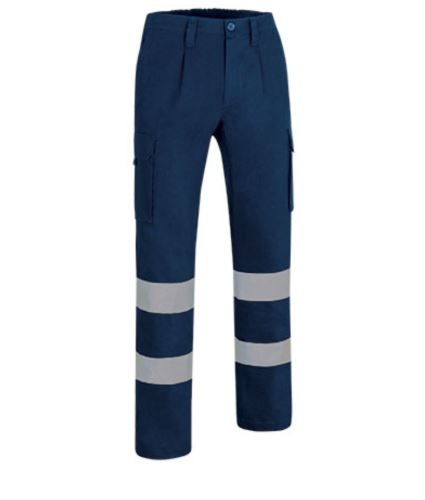 Pantaloni multitasche con bande rifrangenti blu navy