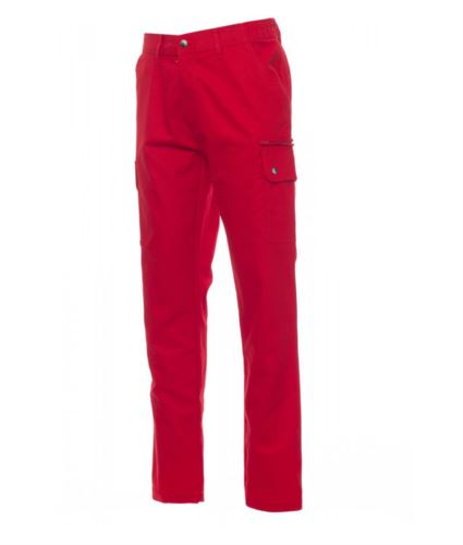 Pantaloni da lavoro multitasche e multistagione 100% Cotone. Colore rosso