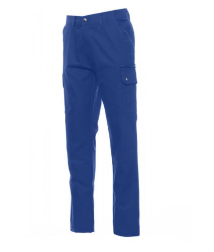 Pantaloni da lavoro multitasche e multistagione 100% Cotone. Colore Azzurro royal