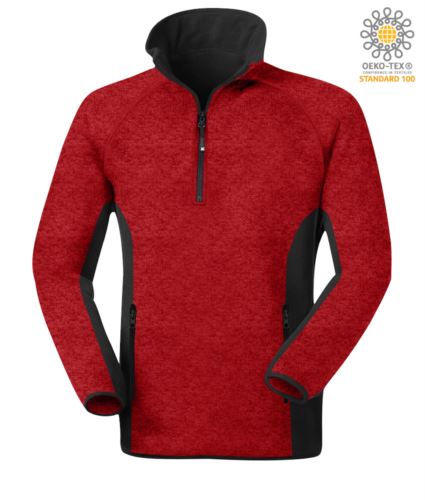 Pile in maglia zip corta bicolore rosso