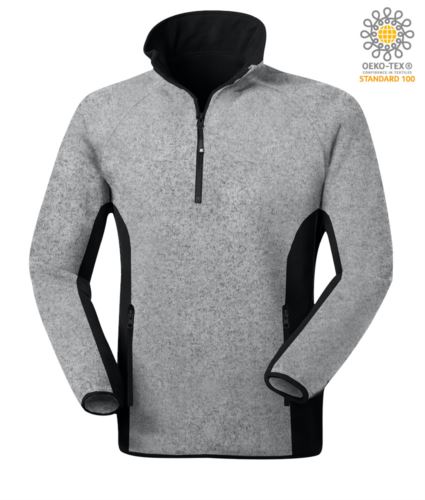 Pile in maglia zip corta bicolore grigio chiaro