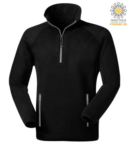 Pile in maglia zip corta bicolore nero