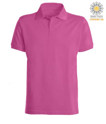 Polo a maniche corte con fondo manica in costina in cotone. Colore Fucsia