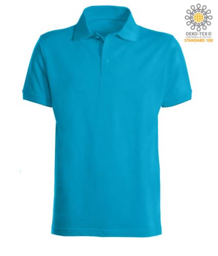 Polo a maniche corte con fondo manica in costina in cotone. Colore Azzurro Atollo