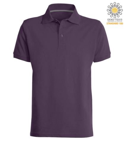 Polo manica corta chiusura tre bottoni, 100% Cotone, colore viola indigo