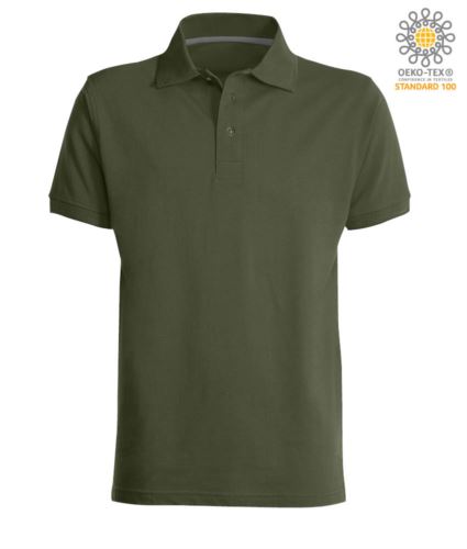 Polo manica corta chiusura tre bottoni, 100% Cotone, colore verde militare