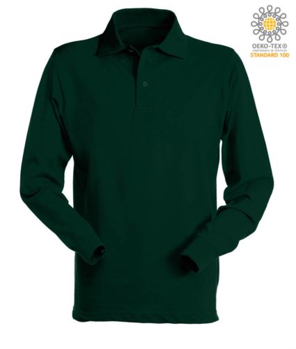 Polo manica lunga da lavoro 100% Cotone pettinato, colore verde bottiglia