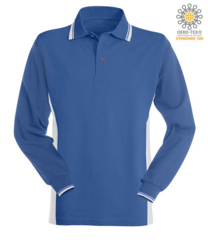 Polo manica lunga bicolore azzurro royal/bianco