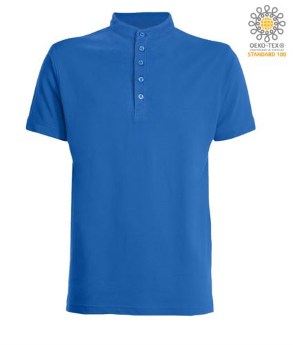 Polo con collo alla coreana con chiusura a 5 bottoni, colore azzurro royal