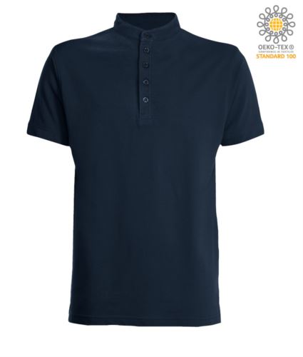 Polo con collo alla coreana con chiusura a 5 bottoni, colore blu navy