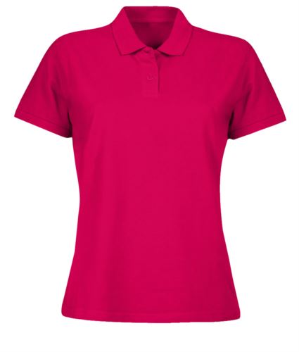 Polo donna manica corta, due bottoni in tinta, colore Fucsia