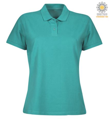 Polo donna manica corta, due bottoni in tinta, colore Real Turquoise