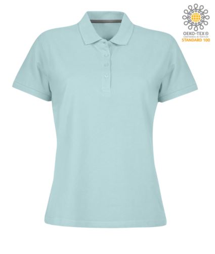 Polo donna a maniche corte chiusura quattro bottoni, 100% Cotone. Colore Aquamarine