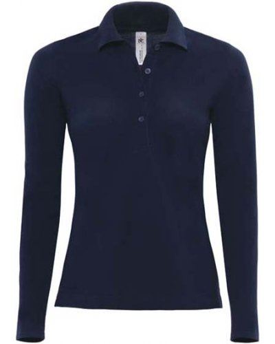 Polo manica lunga donna da lavoro 100% Cotone pettinato, colore blu navy