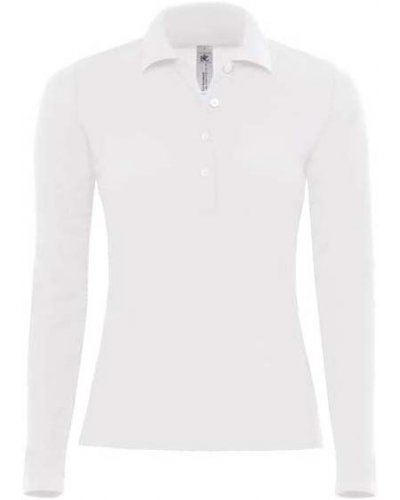 Polo manica lunga donna da lavoro 100% Cotone pettinato, colore bianco