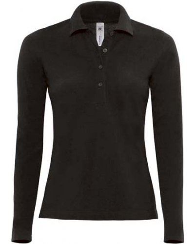 Polo manica lunga donna da lavoro 100% Cotone pettinato, colore nero