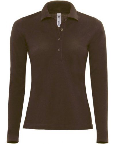 Polo manica lunga donna da lavoro 100% Cotone pettinato, colore marrone