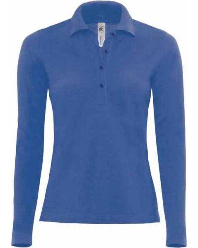 Polo manica lunga donna da lavoro 100% Cotone pettinato, colore azzurro royal