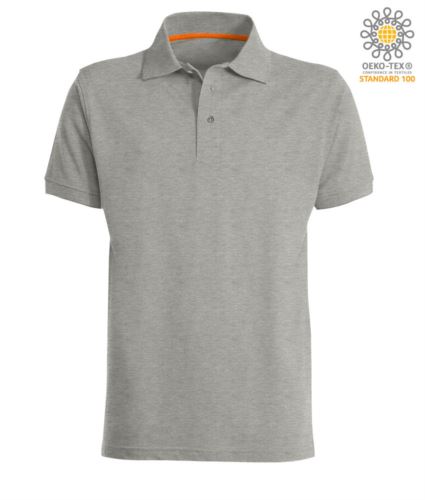 Polo manica corta chiusura tre bottoni, 100% Cotone, colore grigio melange