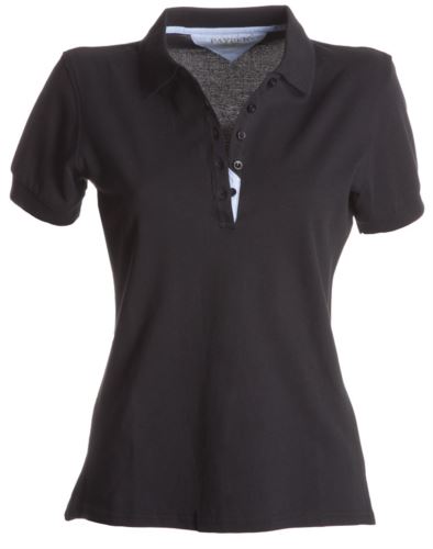 Polo donna maniche corte, chiusura cinque bottoni, colletto in rib, tessuto 100% cotone Piquet, colore nero