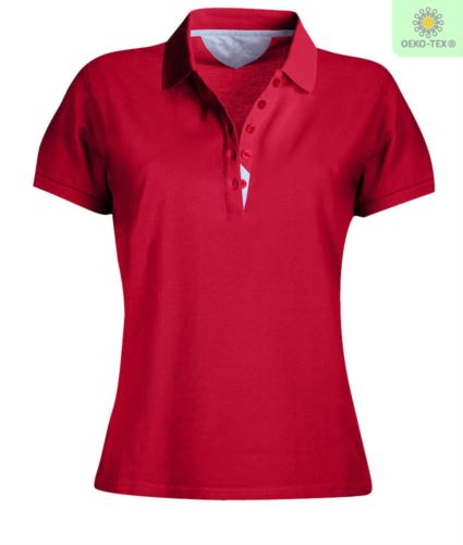 Polo donna maniche corte, chiusura cinque bottoni, colletto in rib, tessuto 100% cotone Piquet, colore rosso