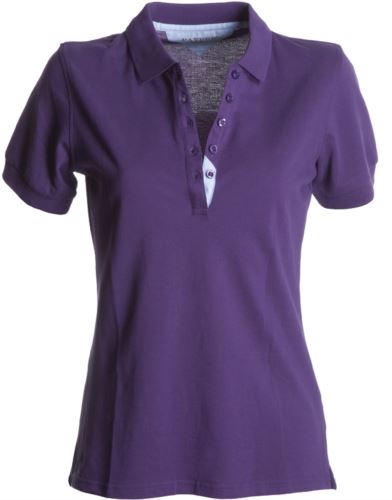 Polo donna maniche corte, chiusura cinque bottoni, colletto in rib, tessuto 100% cotone Piquet, colore viola